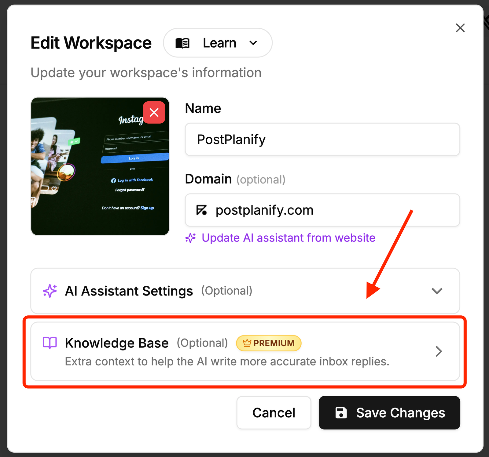 Knowledge Base for Workspaces